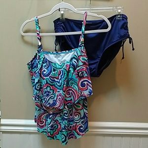Tankini, layered print top with matched brief